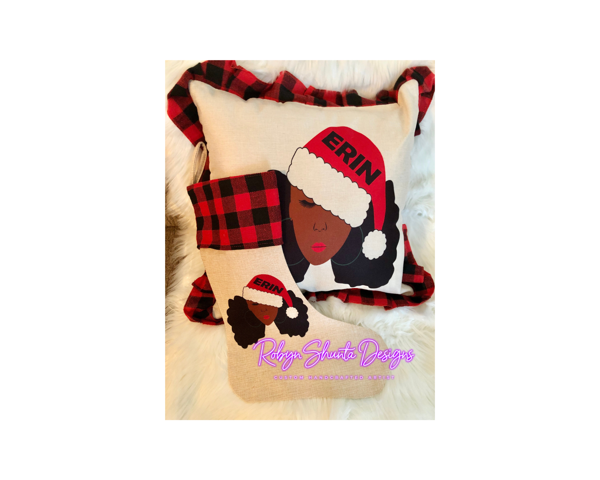 Afro Girl Pillow & Stocking set