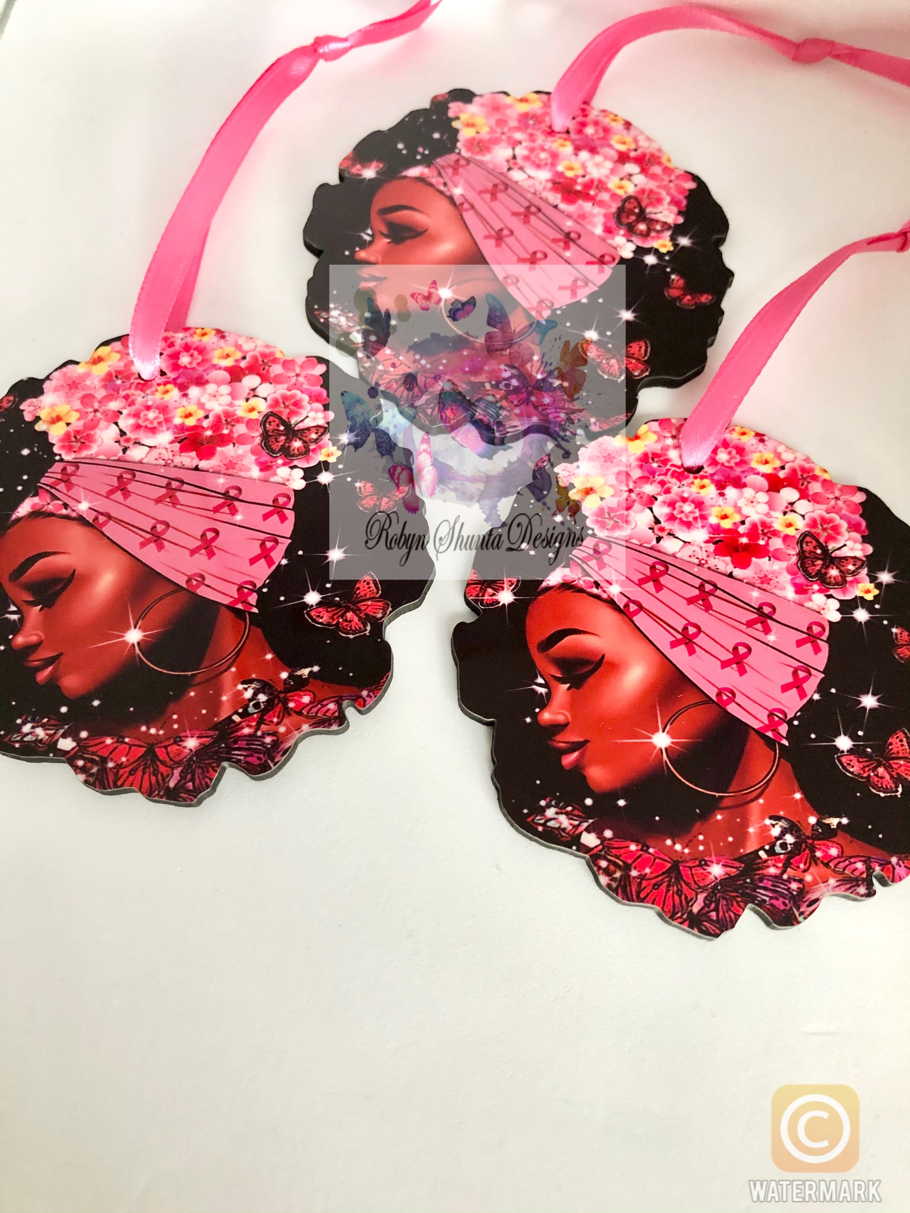 Afro Girl Pink Ribbon Breast Cancer Ornament