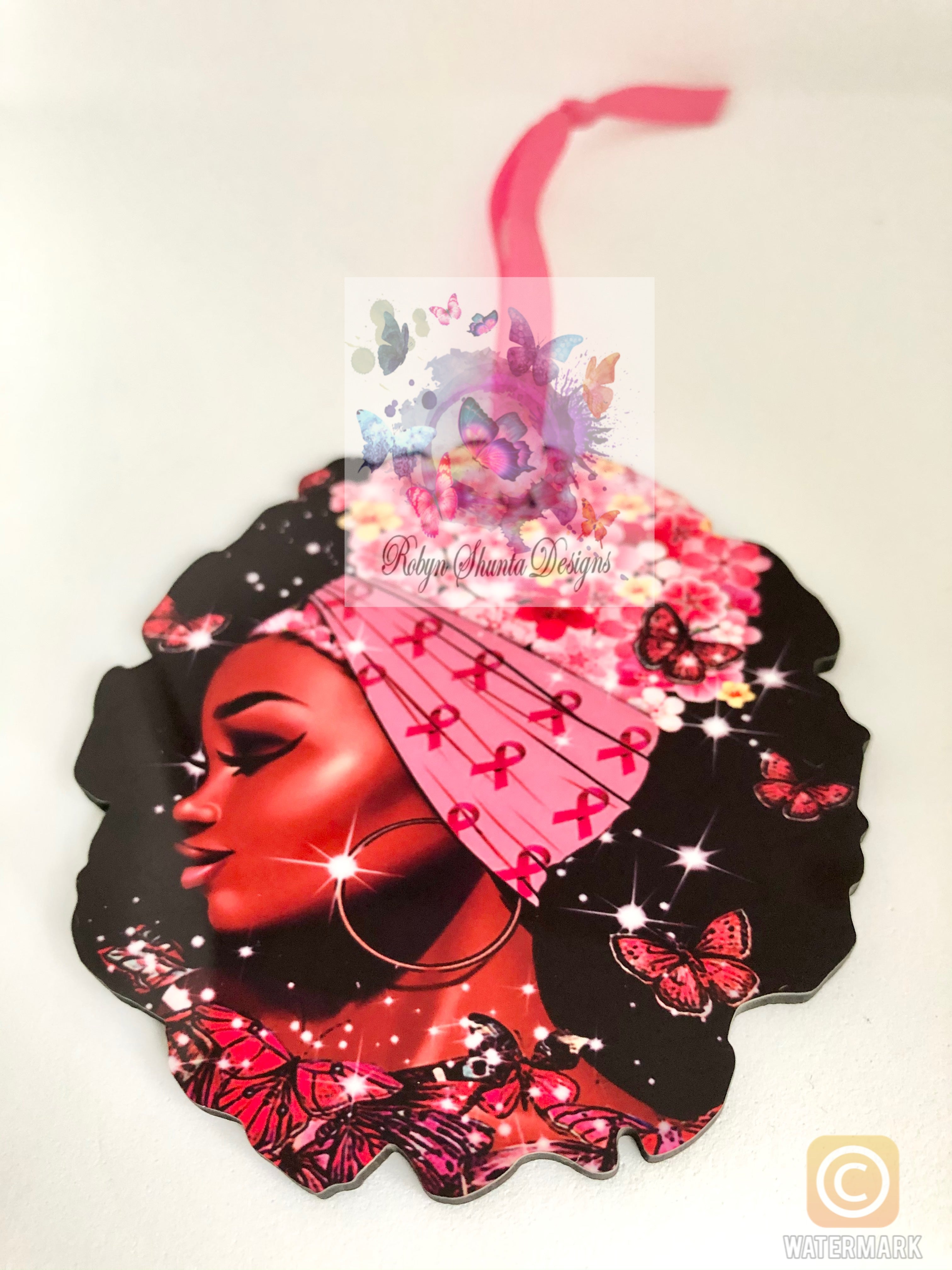 Afro Girl Pink Ribbon Breast Cancer Ornament