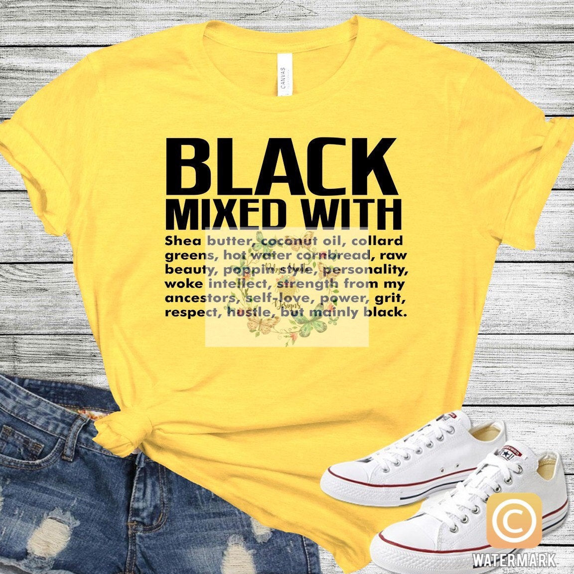 Black Mixed with Shea Butter T-Shirt (Black Text)