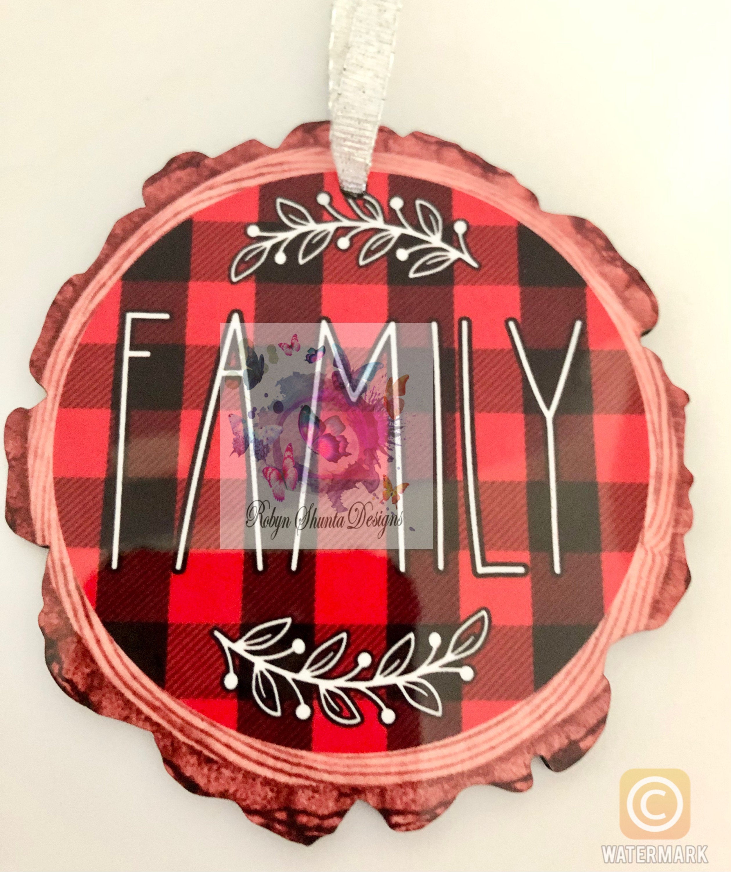 Christmas Buffalo Plaid Ornaments Loved Family & Blessed