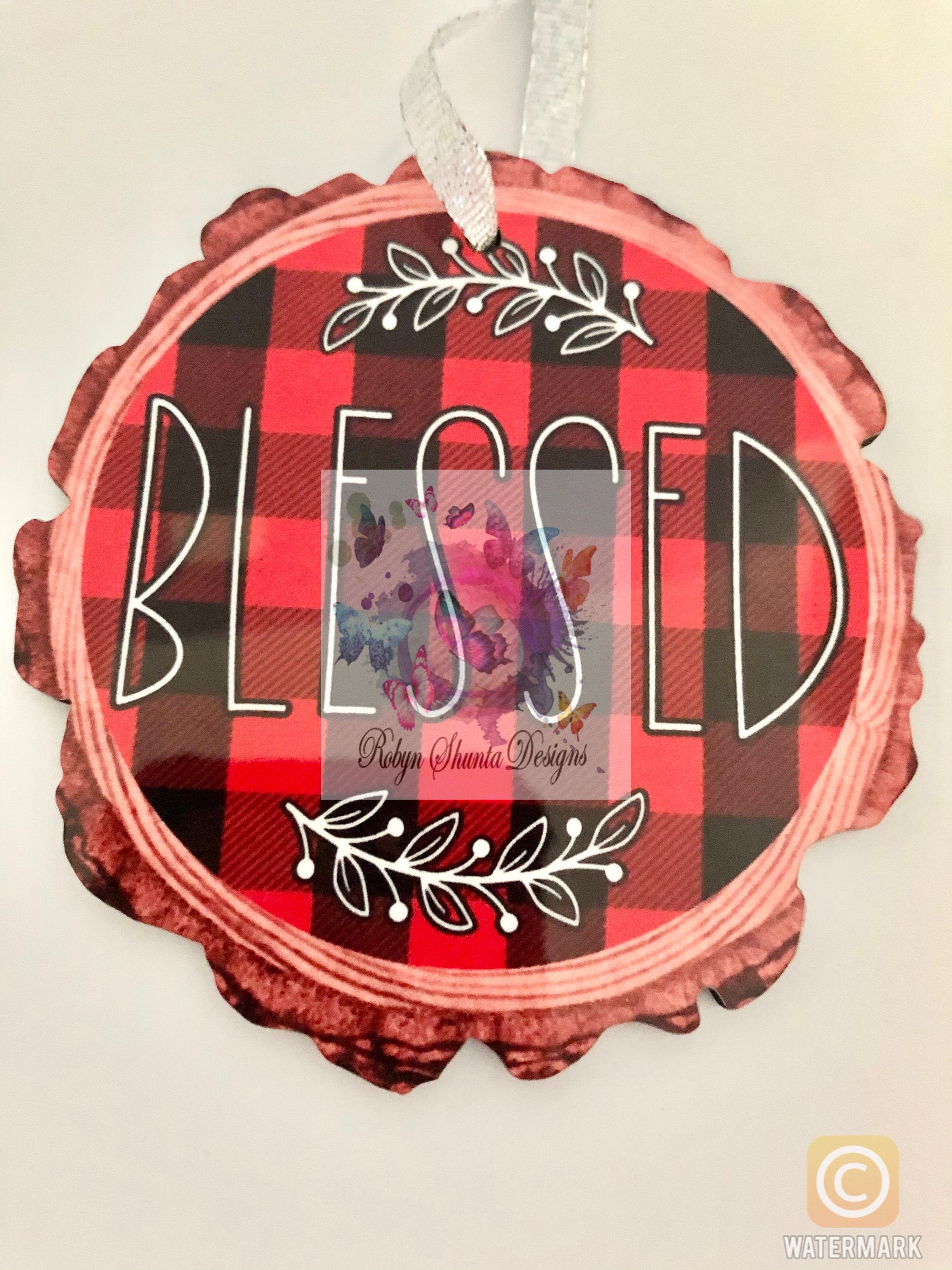 Christmas Buffalo Plaid Ornaments Loved Family & Blessed